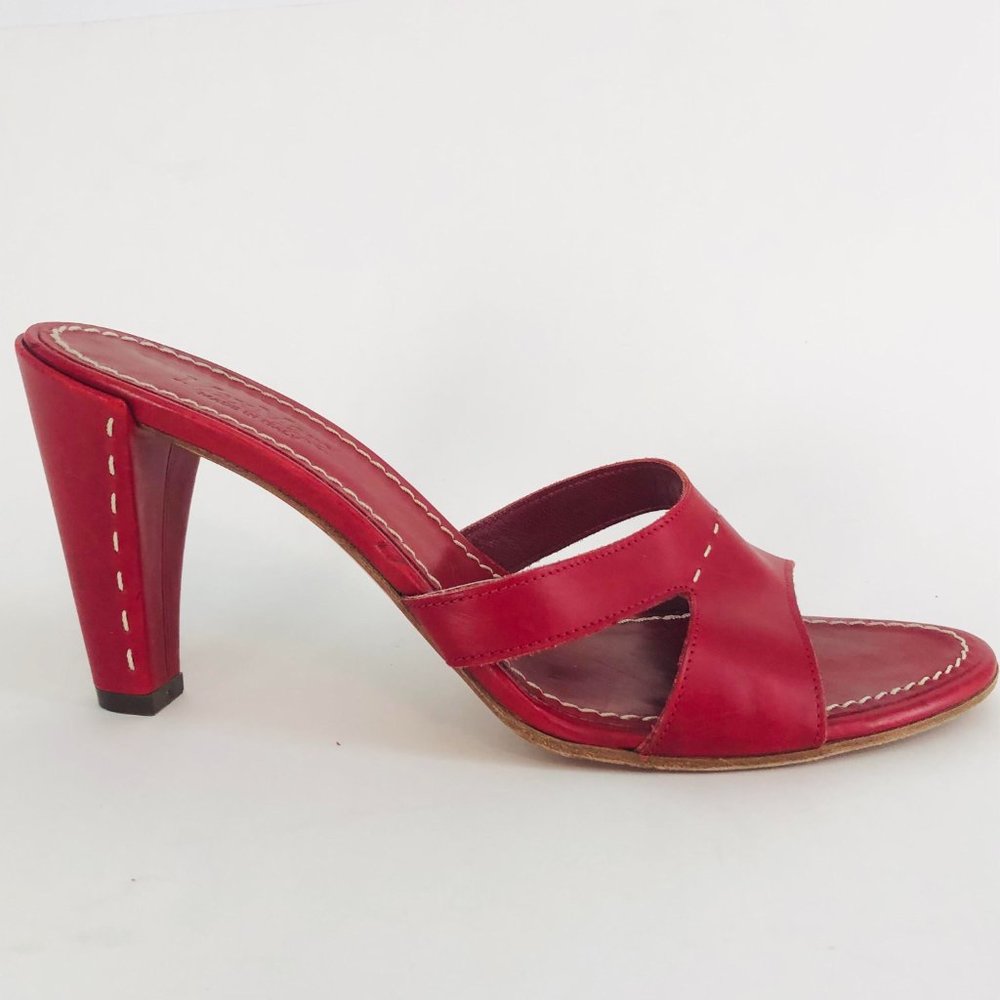 Max Mara Red Top-Stitched High Heel Mule Italy Size 41/9